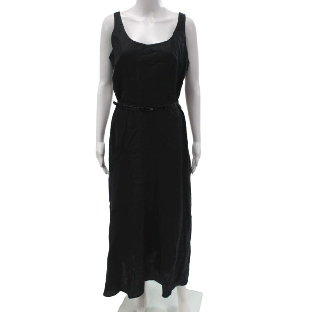 Laundry by Shelli Segal Women Maxi Dress Black Linen Sleeveless Size 10